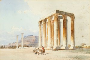 Temple of Zeus with Acropolis, Parthenon, Athens by Vicenzo Lanza