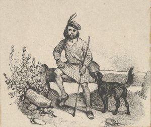 Man sitting with a dog by Victor Adam
