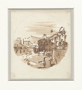 Quick Sketch of Classical Buildings, a Temple, and a Portico in a Curved Wall