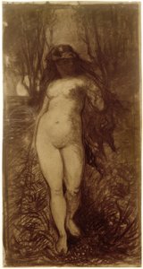 Female Nude in a Nocturnal Landscape with Rising Full Moon