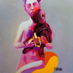 Nude Woman Holding Monkey