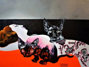 Sphinx Cats and Woman