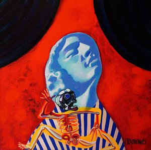Surreal Blue Head Skeleton