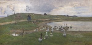 Geese by a Lake. Towards Stormy Weather. Dragør by Viggo Johansen