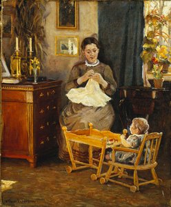 An Interior with a Mother and Child by Viggo Pedersen