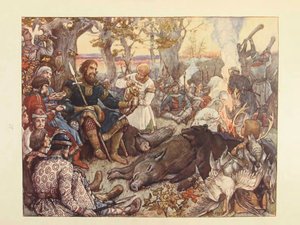 Rest of Grand Prince Vladimir II Monomakh on the Hunt. The Imperial Hunt in Russia by N. Kutepov