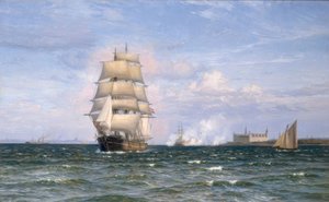 Danish Barque Ship before Kronborg Castle and Helsingør in the Distance by Vilhelm Arnesen