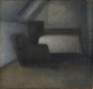 Attic Room with a Table and Chair by Vilhelm Hammershøi
