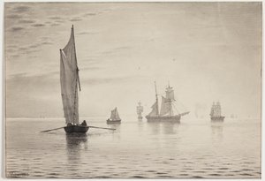 Ships in Calm Weather on the Sea by Vilhelm Kyhn