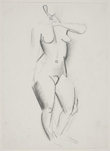 Standing Female Model with Left Hand Raised to Mouth