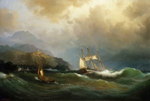 A Frigate Clawing Off a Rocky Coast by Vilhelm Melbye
