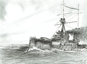HMS Dreadnought at Sea by Vincent Alexander Booth
