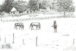 Horses at top of lane by Vincent Alexander Booth