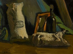 Still Life with a Bottle and Two Bags