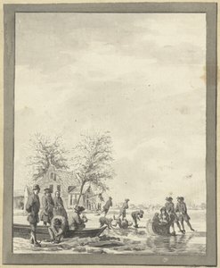 Ice Skating on the Buiten Spaarne near Haarlem at the Inn by Vincent Jansz. van der Vinne