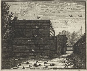 Man Behind a Fence by a Bird Trap by Vincent Laurensz. van der Vinne (II)
