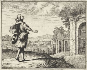 Man in a Landscape Looking Up at the Sky