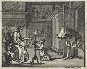 Father Scaring a Child in an Interior by Vincent Laurensz. van der Vinne (II)