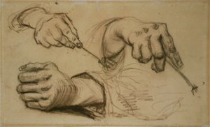 Study, Three Hands, Two Holding Forks