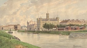 The Weissgärber Lände in Vienna with the Danube Steamship Building by Vincenz Havlicek