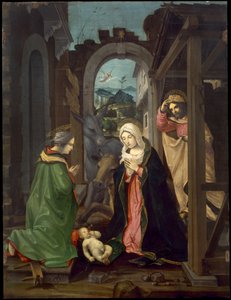 Nativity with Saint Catherine. Adoration of Baby Jesus with the Madonna, Saint Joseph and Saint Catherine, c.1495
