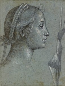Head of a Woman with a Pennant wound round a Pole, late 15th century