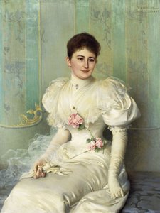 Portrait of a Lady, seated three quarter length, wearing a White Dress