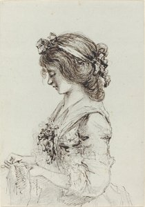 A Young Woman Sewing