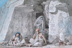 Egyptian Family Outside an Ancient Tomb, 19th Century