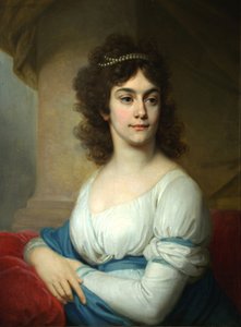 Portrait of an Unknown Woman in White Gown with Blue Ribbon by Vladimir Lukich Borovikovsky