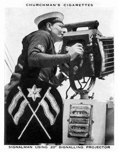 Signalman Using 20 Signalling Projector, 1937