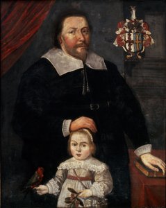 Sir Edward Lawrence with his son and a parrot by W. (attr. to) Flesshier