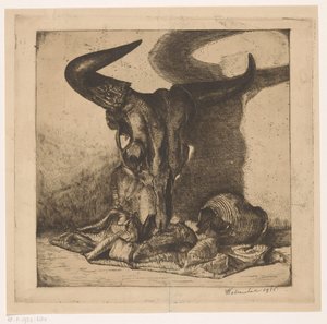 Still Life with Cattle Skull, Jug, and Cloth by W. Marchal