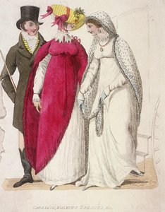 Two Women Wearing Walking Dresses Accompanied by a Man, c1810 by W Read