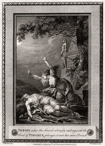 Thisbe takes the Sword already reeking with the blood of Pyramus, plunges it into... by W. Walker