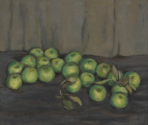 Green Apples with Gray Curtain