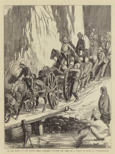On the March to the Front, Field Artillery Crossing the Indus by a Bridge of Boats at Khooshiahgurh