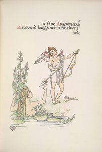 An angel holding an arrow, and a lady in a river or lake by Walter Crane