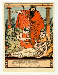 And Down She Falls in Death-like Sleep, from The Blue Beard Picture Book by Walter Crane