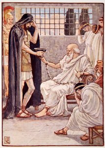 He drank the contents as though it were a draught of wine, illustration from The Story of Greece by Mary Macgregor, 1st edition, 1913