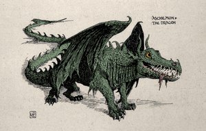 Representation of the mythological dragon Ashchemon (Drawing by Walter Crane, 1899) by Walter Crane