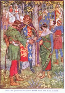 The king joins the hands of Robin Hood and Maid Marian by Walter Crane