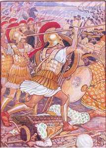 They crashed into the Persian army with tremendous force, illustration from The Story of Greece by Walter Crane