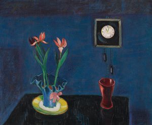 Still Life with Clock and Tulip Pot