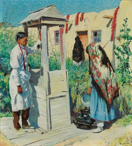 A Pueblo Well Scene by Walter Ufer