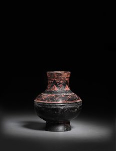 Small Red-Painted Black-Lacquered Black Pottery Jar, Hu by Warring States period Chinese School