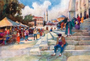 Market in the Court of the Mosque of Sultan Ahmed I by Warwick (after) Goble