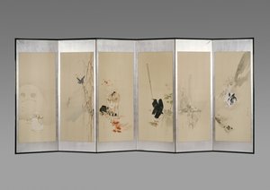 Folding screen: Flowers of the Twelve Months, c.1900 by Watanabe Seitei