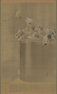 Pigeons at Senjoji (Asakusa Kannon Temple) Meiji Era, 1877 by Watanabe Seitei