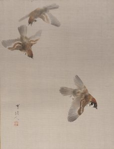 Sparrows Flying by Watanabe Seitei